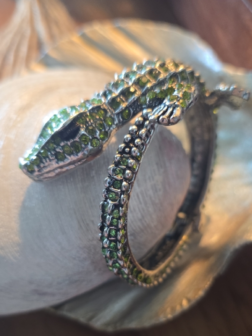 Green Jeweled Alligator Reptile Bangle - Picture 3 of 5